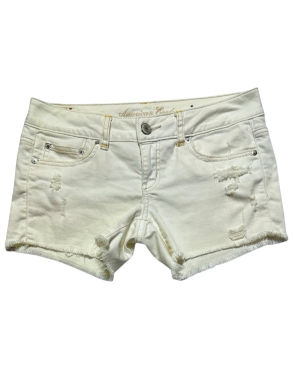 American Eagle Low Rise Distressed Denim Jean Shorts White Size 2 Coastal Casual